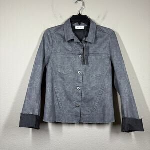 Lola and Sophie Medium Raw Hem Button Up Shirt Gray Cotton Blend Long Sleeves